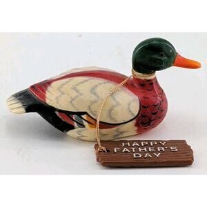 Vintage 1983 Enesco Duck Happy Fathers Day Bird Figurine Wood Duck Gift